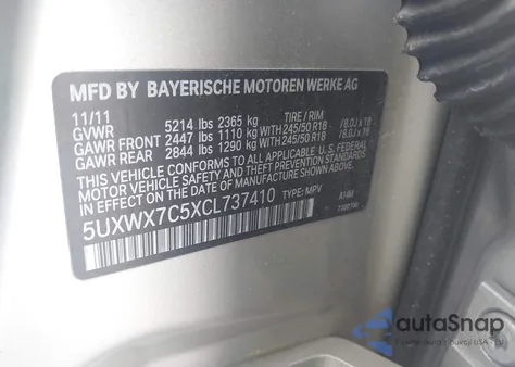 2012 BMW X3 xDrive35I из США, поврежденный, VIN 5UXWX7C5XCL737410